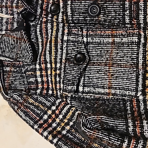Free People tweed cropped jacket . Black and white with orange and mustard plaid - Picture 2 of 10